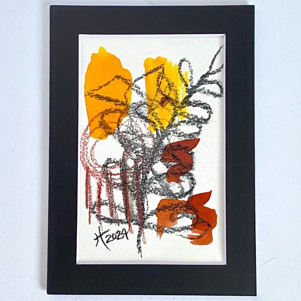 Dream Catcher Original Wall Art Handmade Watercolor Charcoal 5x7in Artist Signed